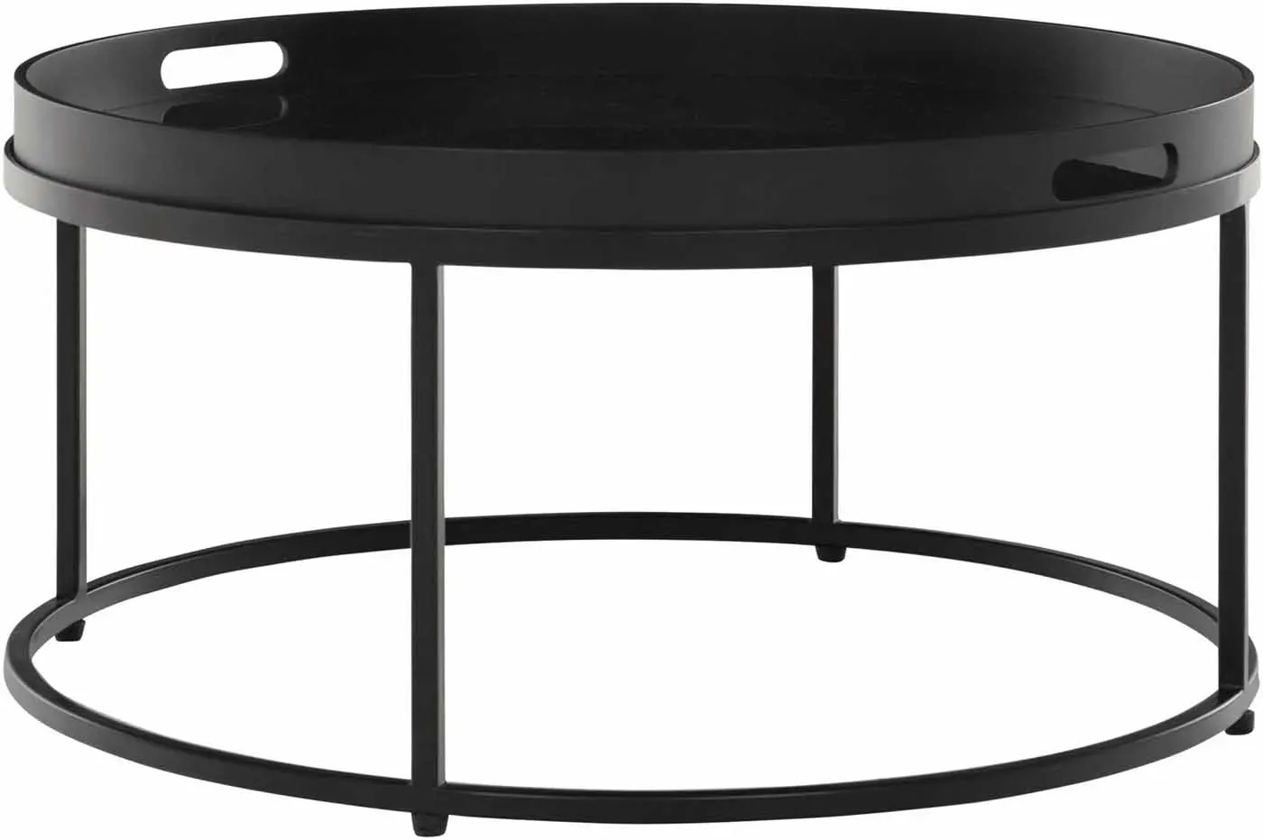 Couchtisch Golden Fiber aus Metall und Resin, modern rund, schwarz, Ø 75 cm, abnehmbares Tablett