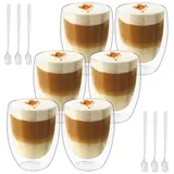 Latte Macchiato Gläser, Doppelwandige Kaffeegläser 350ml, Doppelwandige Gläser, Cappuccino Gläser, Kaffeetassen Glas, Kaffeebecher glas, Thermogläser Doppelwandig, Espressotassen Glas, 6er Set