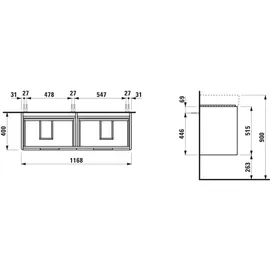 Laufen JUNA für VAL Waschtischunterbau, 4 Schubladen, inklusive Ordnungssystem, zu H814282, 1168x400x515mm, H4116441092661, Farbe: Verkehrsgrau
