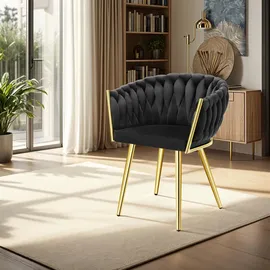 Tectake tectake® Set Esszimmerstuhl, Astano Samt Knotendesign, schlanke Stahlbeine, 60,5 x 55 x 75 cm