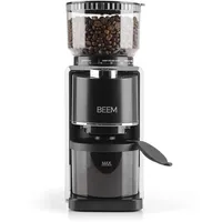 BEEM GRIND-PERFECT Elektrische Kaffeemühle - 250 g | 35-stufige Mahlgradeinstellung, Kegelmahlwerk, Mengendosierung per Drehrad einstellbar (2-12 Tassen) | Direkt in Siebträger mit Ø 52-58 mm mahlen