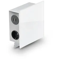 Mira Quad Glas USB, Aufbausteckdosenelement, Edelstahl/Glas weiß