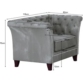 s-style möbel Chesterfield-Sessel Rainsburg Samt 0 x 0 x 0 cm Grau