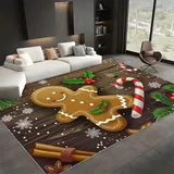 Teppich Wohnzimmer 160x230 cm Teppich Rutschfester Weihnachten Lebkuchenmann Schneeflocken Teppich Waschbarer Teppiche Esszimmer Bodenmatte, Teppich Kurzflor , Teppich für Schlafzimmer Kinderzimmer