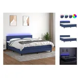 vidaXL Boxspringbett mit Matratze & LED Blau 180x200 cm Stoff