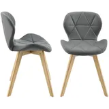[en.casa] Stühle, Älmhult 2-er Set 78x47x52 cm Kunstleder Buche Wohnzimmerstuhl Küchenstuhl Grau