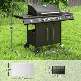 Outsunny Gasgrill Grillwagen 129,5 x 56 x 110 cm Schwarz