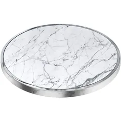 Bistro Glastischplatte | Ø70cm | Weiß Marmor | Chrom | Gastro Glastischplatte