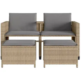 vidaXL Gartensofa 2-Sitzer mit Tisch und Hockern Beige Poly Rattan - Beige