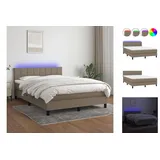 vidaXL Boxspringbett mit Matratze & LED Taupe 140x200 cm Stoff