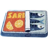 Floruvia Sardinen-Dose Badezimmermatte, Blaue Badteppiche für Schlafzimmer, Weiche Waschbare Matte, rutschfeste Niedliche Küche Badmatte mit Lustigem Cartoon Fisch und Zitrone