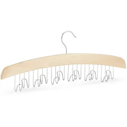 Relaxdays Gürtelhalter Kleiderschrank, Haken für 12 Gürtel, 360° drehbarer Haken, Lotusholz, HBT 17x43x5cm, natur/silber