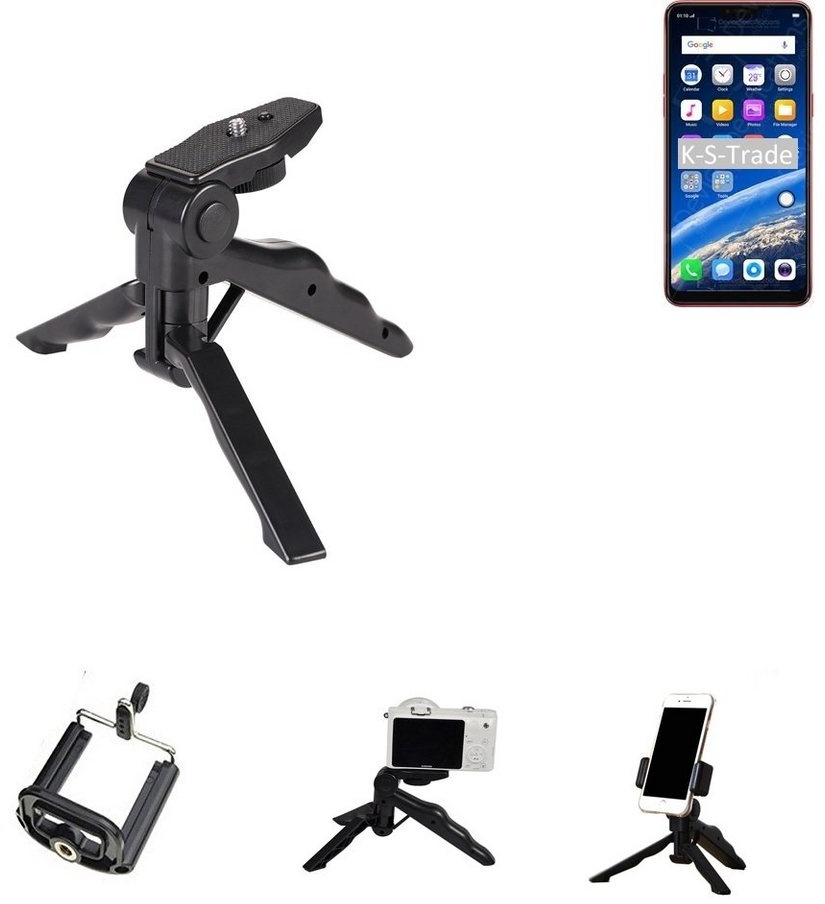 K-S-Trade für Oppo F7 Youth Smartphone-Halterung, (Stativ Tisch-Ständer Dreibein Handy-Stativ Ständer Mini-Stativ) schwarz