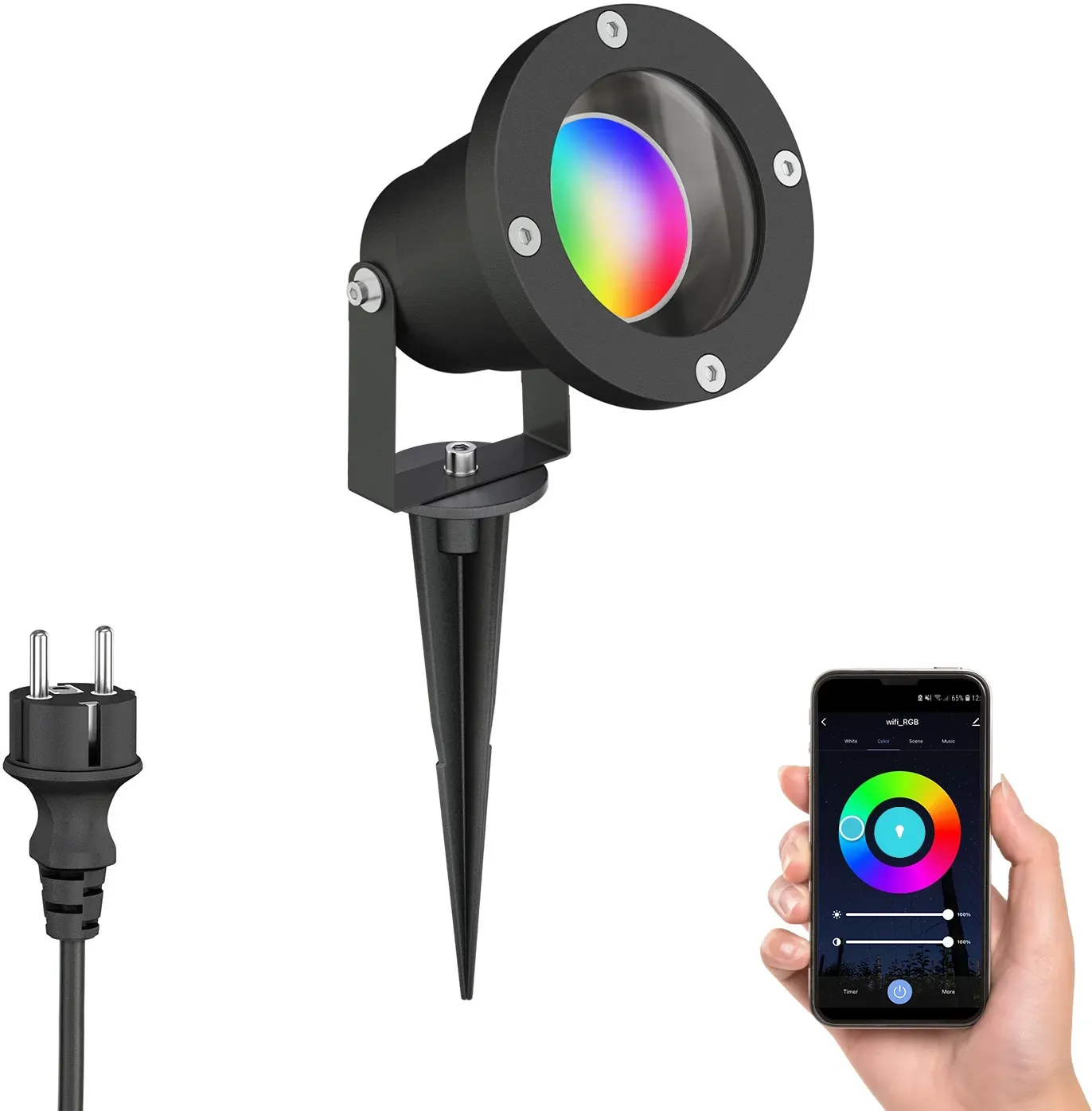 ledscom.de LED Gartenstrahler DUK schwarz Erdspieß für außen, Aluminium, IP65, inkl. Smart Home RGBW GU10 LED Lampe, 5,41W, 473lm