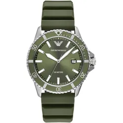 Quarzuhr EMPORIO ARMANI, grün (khakifarben), Armbanduhren, Damen, Armbanduhr, Damenuhr, Herrenuhr, Silikonarmband, analog, Tag