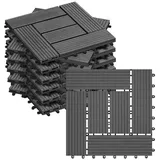 Woltu 11 Stück WPC Terrassenfliesen Holzoptik Grau, Fliese klicksystem Terrassendielen Bodenfliese Klickfliese Bodenbelag (1 m2)