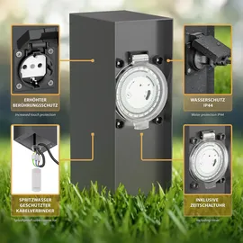 ledscom.de Garten-Steckdosensäule POMI Anthrazit 2 St.