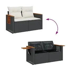 vidaXL 13-teiliges Garten Sofa Set mit Kissen in Schwarz aus Polyrattan mit Akazie