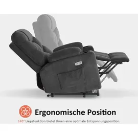 MCombo Fernsehsessel 7286 Stoff 85 x 104 x 94 cm Dunkelgrau elektrisch mit Aufstehhilfe