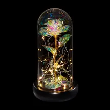 Relaxdays Ewige Rose im Glas, LED-Beleuchtung, HD: 22x11 cm, Kunstrose als Mutter- & Valentinstaggeschenk, Galaxy, bunt
