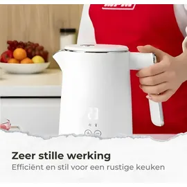 MPM MCZ-120 Wasserkocher 1,5L mit Doppelwand-Design, Temperaturregelung 40-100°C, Edelstahl-Innenbehälter, 2200W, Geräuscharm, Weiß