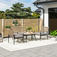 Outsunny Gartenmöbel Set aus Polyrattan Lounge-Set mit 2er Sofa Sessel Glastisch