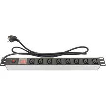 Good Connections Good Connections® Steckdosenleiste 19" (1HE) - Schutzkontakt-Stecker an 8x C13 Kaltgeräte-Buchse (10A) -Schalter, ÜSS - Aluminium-Profil - silber