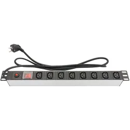 Good Connections Good Connections® Steckdosenleiste 19" (1HE) - Schutzkontakt-Stecker an 8x C13 Kaltgeräte-Buchse (10A) -Schalter, ÜSS - Aluminium-Profil - silber