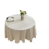 LUYSGBXR Leinentischdecke, einfarbig, rund, Baumwoll-Leinen-Stoff, Quaste, staubdicht, Tischdecke für Küche, Esszimmer, Bauernhaus, Tischdekoration (Tassel A, rund, 110 cm)