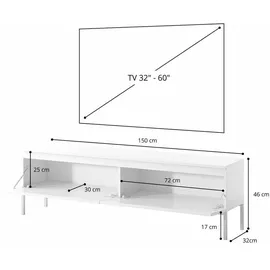 Selsey TV-Schrank Lowboard, Schwarz, 150 cm Schwarze Beine Bemmi -