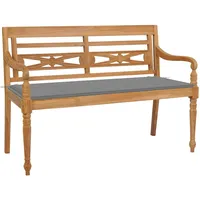 VidaXL Batavia-Gartenbank mit Grauem Kissen 120 cm Teak Massivholz