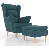 vidaXL Ohrensessel mit Hocker Blau Samt