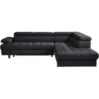 Welnova Ecksofa, Schwarz, Textil, Uni, 5-Sitzer, Ottomane rechts, L-Form, 263x223 cm, Typenauswahl, Bettkasten erhältlich, Lederauswahl, Stoffauswahl, seitenverkehrt Bettfunktion Hocker Rücken echt, Wohnzimmer, Sofas & Couches, Wohnlandschaften, Ecksofas