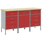 vidaXL Werkbank 3-tlg. Werkstattschrank-Set Rot und Grau Holzwerkstoff Stahl, (3-tlg) rot 55 cm x 150 cm x 85 cm