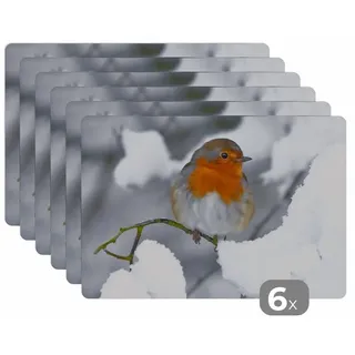 MuchoWow Placemats Platzdeckchen Platzset Tischset 6-teilig Tischdeko Untersetzer 45x30 cm Rotkehlchen - Schnee - Winter