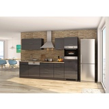 Held Möbel Küchenzeile Mailand 300 cm grau Hochglanz-Grau Matt mit E-Geräten