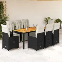 vidaXL 9-tlg. Garten-Bistro-Set mit Kissen Schwarz Poly Rattan