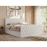 MKS Meble Boxspringbett 160x200 mit Bettkasten,Bett mit Matratze H3, Boxspringbett 160x200 mit Topper - Miren Duo - Weiß Kunstleder - H3
