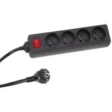 Perel Steckdosenleiste mit Schalter, 4 Steckdosen Typ E, Kabel 1.5 m, 3G1.5, Innenbereich, Schwarz