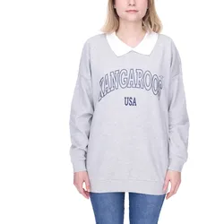 KangaROOS Damen Baumwoll-Sweatshirt Pullover Langarm Shirt Pullover 44651334 Grau/Weiß - 36/38