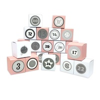 DIY Adventskalender zum Befüllen 24 Faltschachteln rosa/weiß Ziffern grau Box