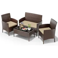 LuxusKollektion Sitzgruppe Polyrattan Sitzgruppe 4 Personen: Tisch, 2er Sofa, 2