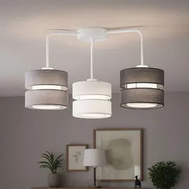 WOFI Deckenleuchte Lampe Wohnzimmerleuchte 3 flammig Textil Schlafzimmerlampe, Metall Stoff grau Weiß, 3x E27 Fassungen, Lxbxh 56x56x35 cm, Wofi 11253