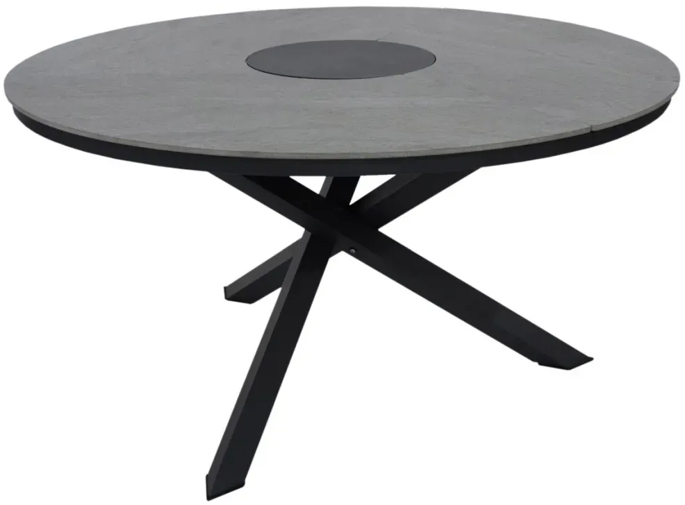 Gartenesstisch Kenora aus Aluminium und Keramik, modern, rund in Grau, für 4–6 Personen