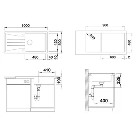 Blanco Sona XL 6 S links Einbau von Oben softweiß Handbetätigung 1000 x 500 mm
