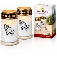 2 Grablichter LED mit Batterie wetterfest | Grabkerzen mit Batterien für lange Brenndauer von bis zu 6 Monaten | LED Grablicht - Flackereffekt wie bei einer echten Kerze (2 Grablichter weiß)