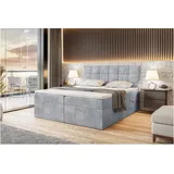 MEBLINI Boxspringbett mit Bettkasten - Gepolstert Doppelbett mit Matratze und Topper - Polsterbett mit Stauraum - Bett mit Kopfteil - Stauraumbett - Drago - 180x200 - H3/Hellgrau Samt