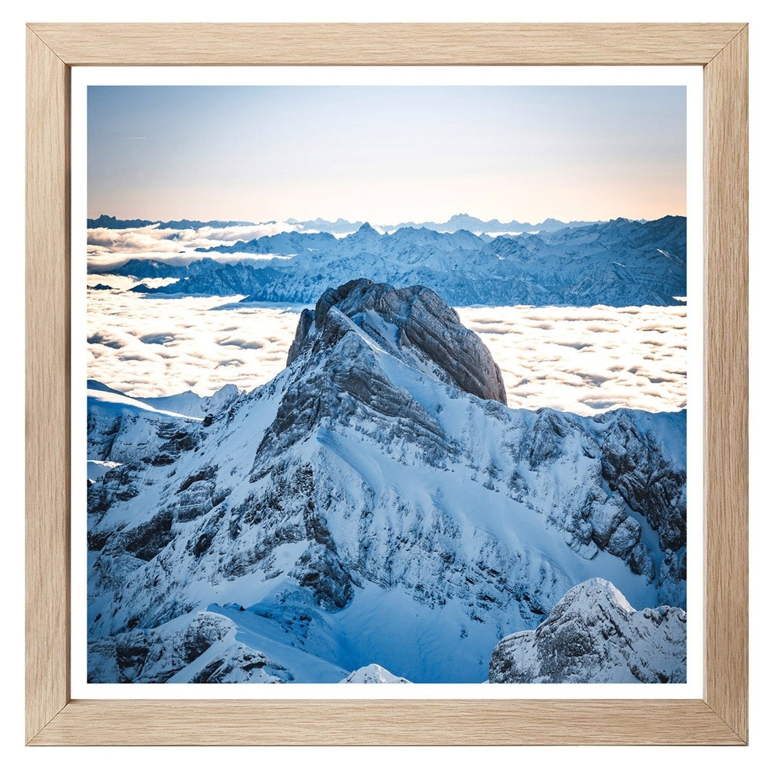 Gerahmtes Bild SELLOANA, Braun - Blau - Weiß - 35 x 35 cm - Gipfel