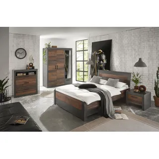 Schlafzimmer-Set HOME AFFAIRE "BROOKLYN", grau (old mix dekor), H:88cm, Schlafzimmermöbel-Sets, Bett mit Holzkopfteil und Schublade