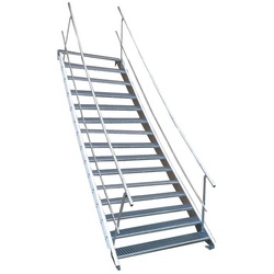 SRM Design Außentreppe 15 Stufen Stahltreppe beidseitig Geländer Breite 160 cm Höhe 250-320cm